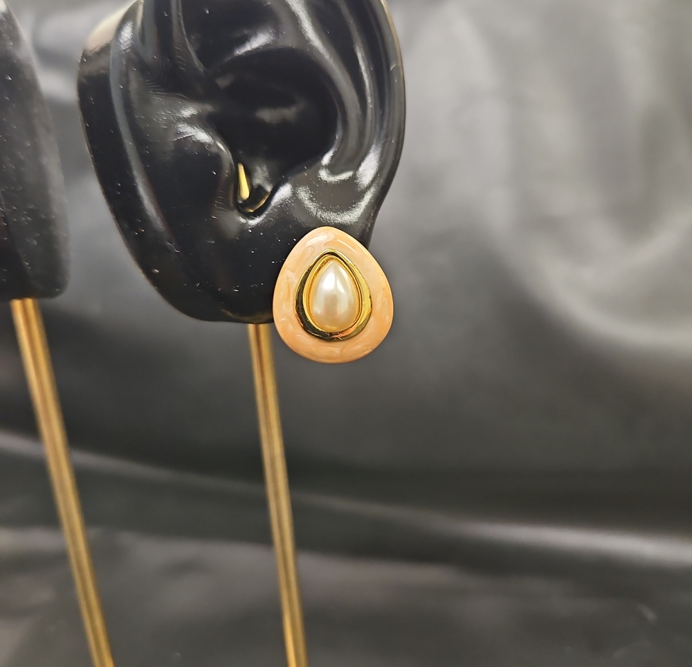 Napier Peach Teardrop Pearl-Accent Stud Earrings